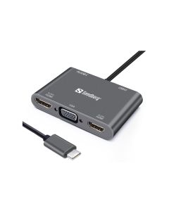 Sandberg USB-C Dock 2xHDMI+1xVGA+USB+PD