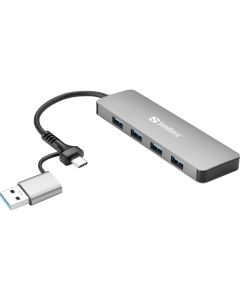 Sandberg USB-C/A to 4xUSB 3.0 Hub USB 3.2 Gen 1 (3.1 Gen 1) Type-A + Type-C 5000 Mbit/s Aluminium