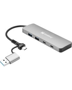 Sandberg USB-C/A to 2xUSB-A+2xUSB-C Hub USB 3.2 Gen 1 (3.1 Gen 1) Type-A + Type-C 5000 Mbit/s Aluminium