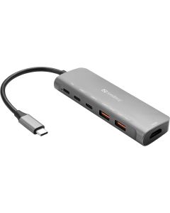 Sandberg USB-C Dock HDMI + 2xUSB-A + 2xUSB-C + PD100W Bedraad USB 3.2 Gen 1 (3.1 Gen 1) Type-C Aluminium