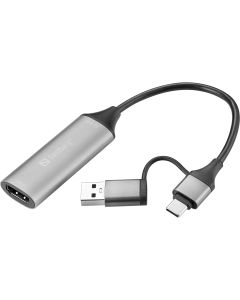 Sandberg 136-70 video kabel adapter 0 m HDMI Type A (Standaard) USB Type-A + USB Type-C Grijs
