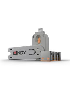 Lindy 40453 poortblokker Poortblokker + sleutel USB Type-A Oranje Acrylonitrielbutadieenstyreen (ABS) 5 stuk(s)