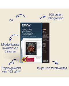 Epson A4 Photo Quality Inkjet Paper, 102 g/m2, 100 vellen