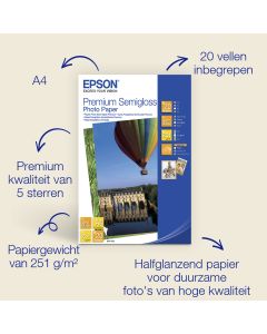 Epson A4 Premium Semigloss Photo Paper, 251 g/m2, 20 vellen