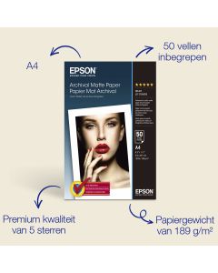 Epson A4 Archival Matte Photo Paper, 189 g/m2, 50 vellen