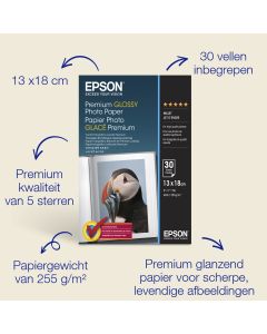 Epson Premium Glossy Photo Paper (130 x 180 mm), 255 g/m2, 30 vellen