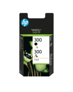 HP 300 originele zwarte/drie-kleuren inktcartridges, 2-pack