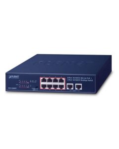 Planet 8-Port 10/100TX 802.3at PoE + 2-Port 10/100TX Desktop Switch (120 watts)