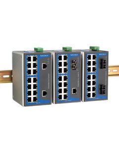Moxa Industrial unmanaged Ethernet switch, 15x 10/100BaseT(X) + 1x 100BaseFX multi-mode ST, relay warning, redundant DC power, IP30, -40 to 75°C