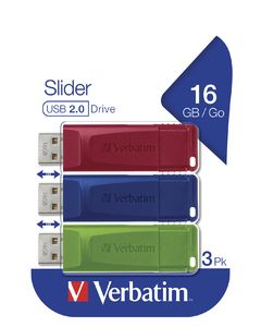 Verbatim Slider - USB-Stick - 3x16 GB - Blauw/Rood/Groen