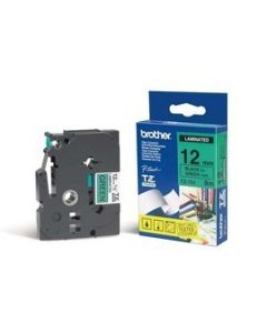 Brother Gloss Laminated Labelling Tape - 12mm, Black/Green labelprinter-tape TZ