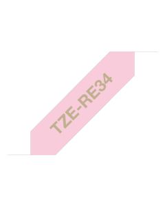 Brother TZE-RE34 labelprinter-tape Goud op roze