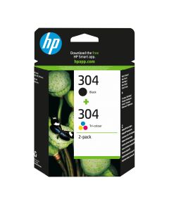 HP 304 originele zwarte/drie-kleuren inktcartridges, 2-pack