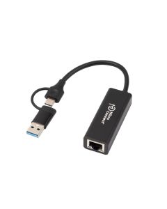 Microconnect MC-USBACNET1G tussenstuk voor kabels USB C RJ-45 Zwart