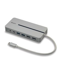 Lindy 43360 laptop dock & poortreplicator Bedraad USB 3.2 Gen 1 (3.1 Gen 1) Type-C Zilver, Wit