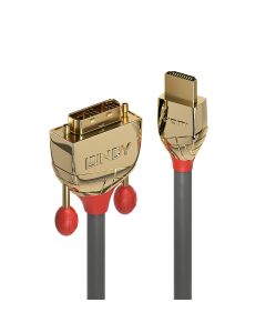 Lindy 36195 video kabel adapter 2 m HDMI Type A (Standaard) DVI-D Goud, Grijs