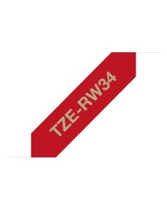 Brother TZE-RW34 labelprinter-tape Goud op rood