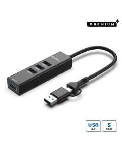 Microconnect USBHUB4-2IN1 interface hub USB 3.2 Gen 1 (3.1 Gen 1) Type-A 5000 Mbit/s Zwart
