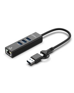 Microconnect USBHUB-RJ45-2IN1 interface hub USB 3.2 Gen 1 (3.1 Gen 1) Type-A 5000 Mbit/s Zwart