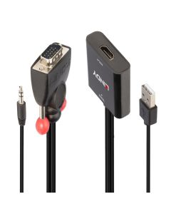 Lindy 38284 video kabel adapter VGA (D-Sub) + 3.5mm HDMI + USB Zwart