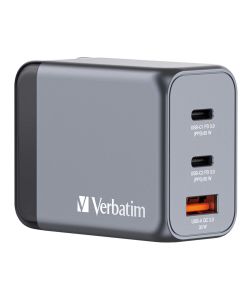 Verbatim 65 W GaN-wandoplader met drie poorten 2 x USB-C PD 65 W / 1 x USB-A QC 3.0 (EU/VK/VS)