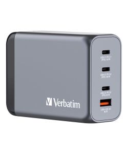 Verbatim 240 W GaN-wandoplader met vier poorten 1 x USB-C PD 140 W /1 x USB-C PD 100 W / 1 x USB-C® PD 65 W / 1 x USB-A QC 3.0 (EU/VK/VS)