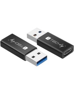 Techly IADAP USB3-AFT tussenstuk voor kabels USB A USB C Zwart