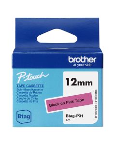 Brother BTAG-P31 labelprinter-tape Zwart op roze