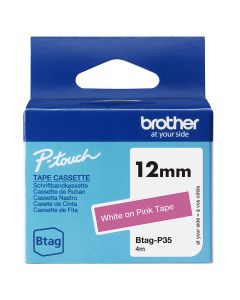 Brother BTAG-P35 labelprinter-tape Wit op roze