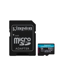 Kingston Technology 512GB microSDXC Canvas Go! Plus Gen4 200MB/s A2 U3 V30 kaart + adapter
