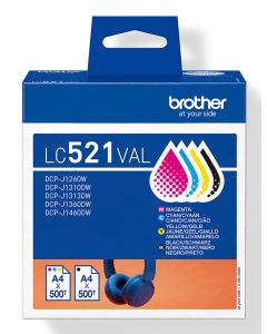 Brother LC521VAL inktcartridge 4 stuk(s) Origineel Zwart, Cyaan, Magenta, Geel