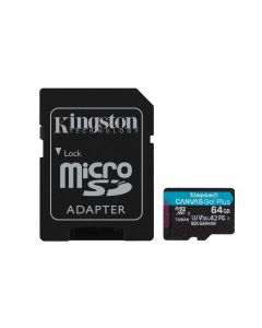 Kingston Technology 64GB microSDXC Canvas Go! Plus Gen4 200MB/s A2 U3 V30 kaart + adapter